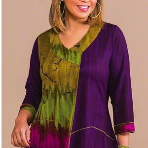 Parsley & Sage Green Purple Ombre Abstract Asymmetric Hem Stretch Top Size M